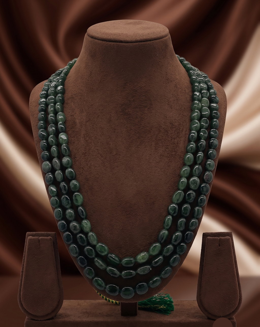 Forest Cascade  Layered Necklace with Dark Green Gemstone Beads