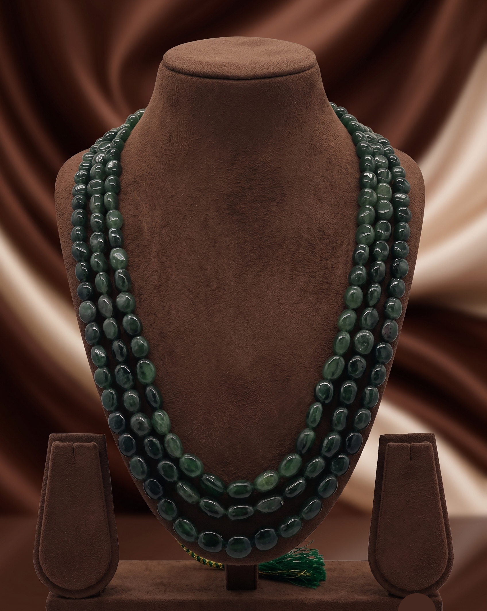 Forest Cascade  Layered Necklace with Dark Green Gemstone Beads