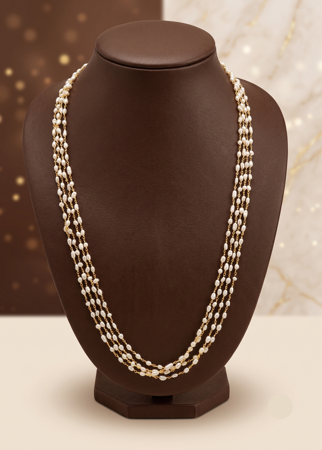 Cascading Gold Glow Pearl Taar Mala – Layered Freshwater Elegance