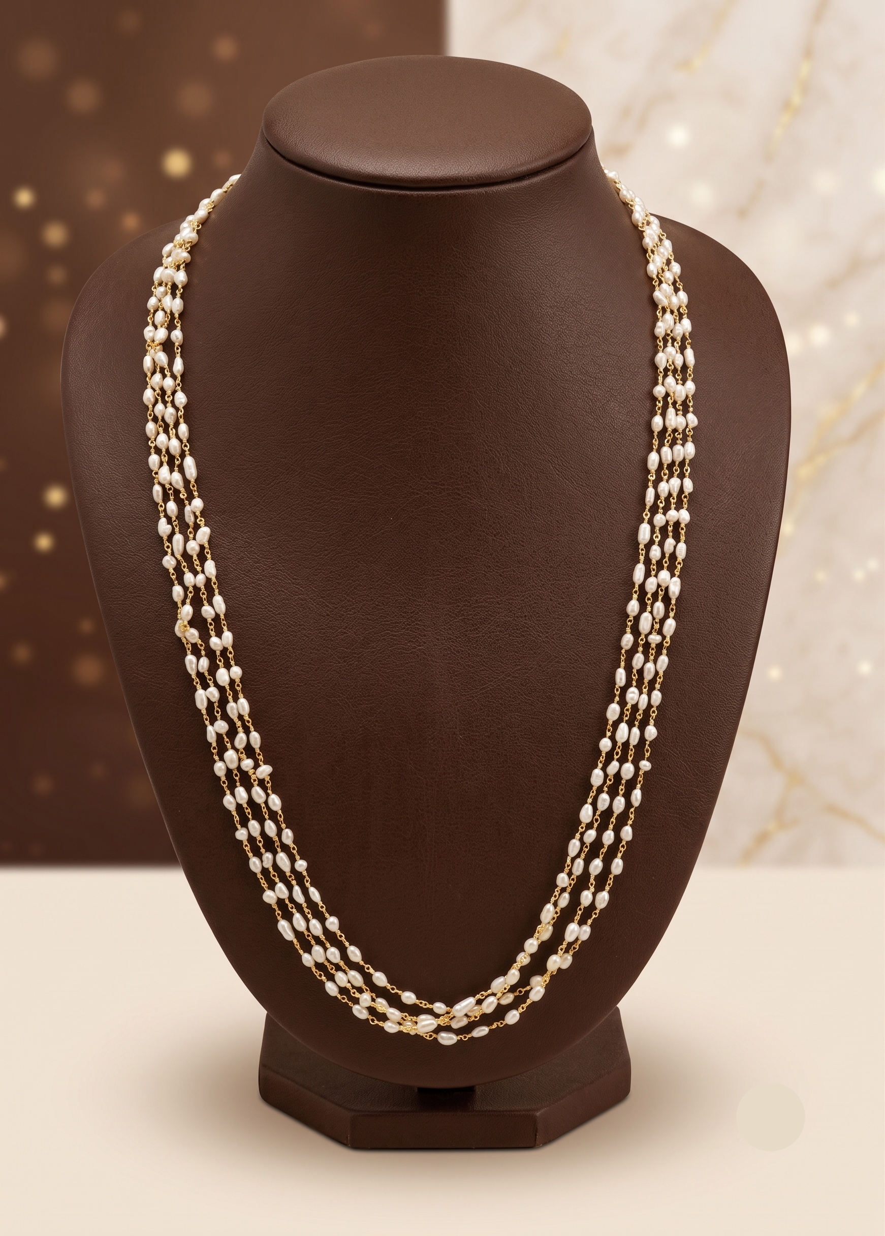 Cascading Gold Glow Pearl Taar Mala – Layered Freshwater Elegance