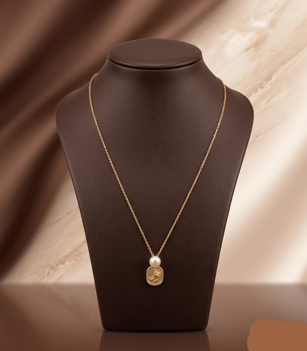 Golden Pearl Medallion Pendant Chain