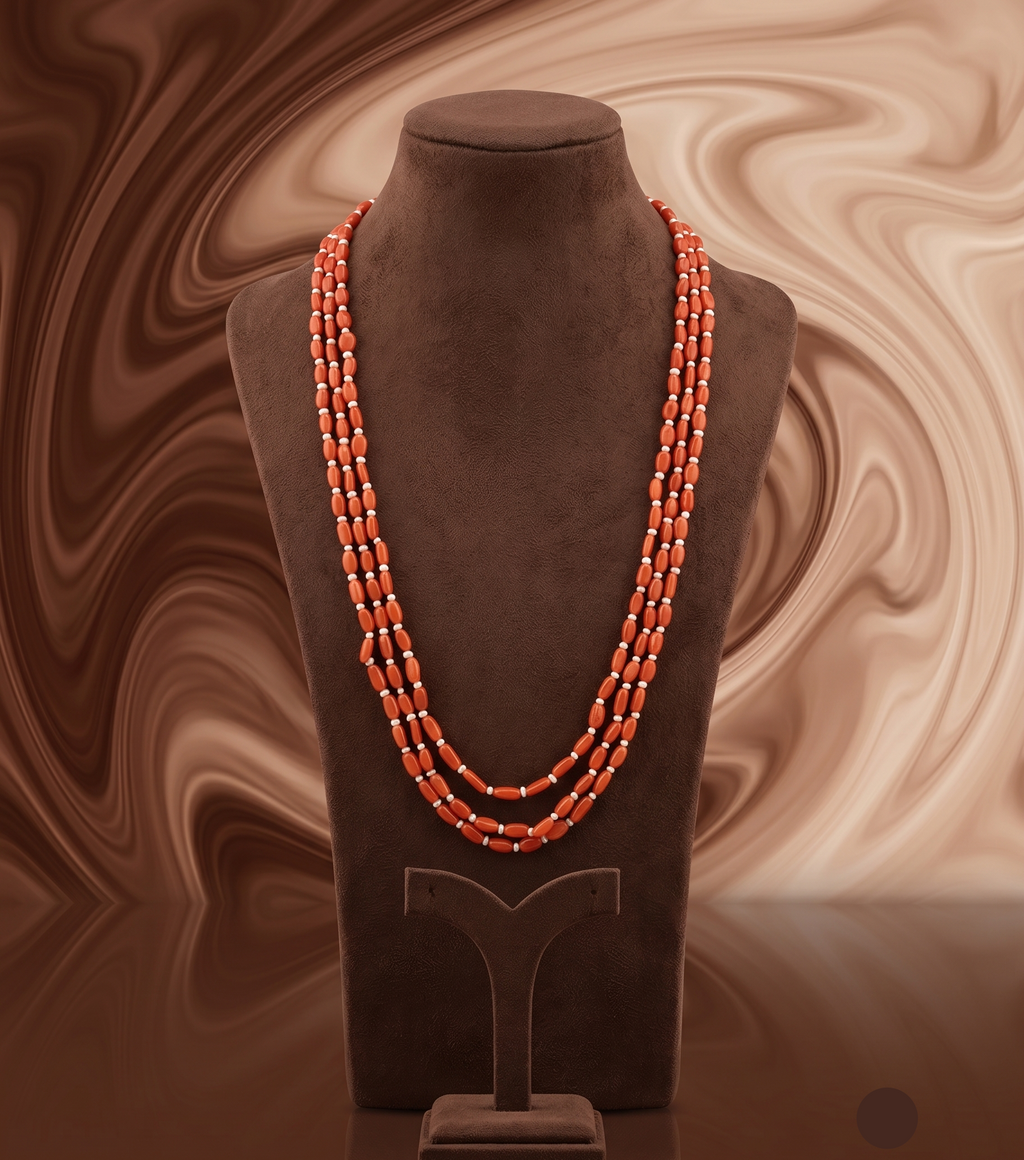Coral Harmony � Layered Red Coral & White Bead Necklace