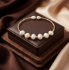 Classic White Freshwater Pearl Open-Cuff Gold Tone Bracelet