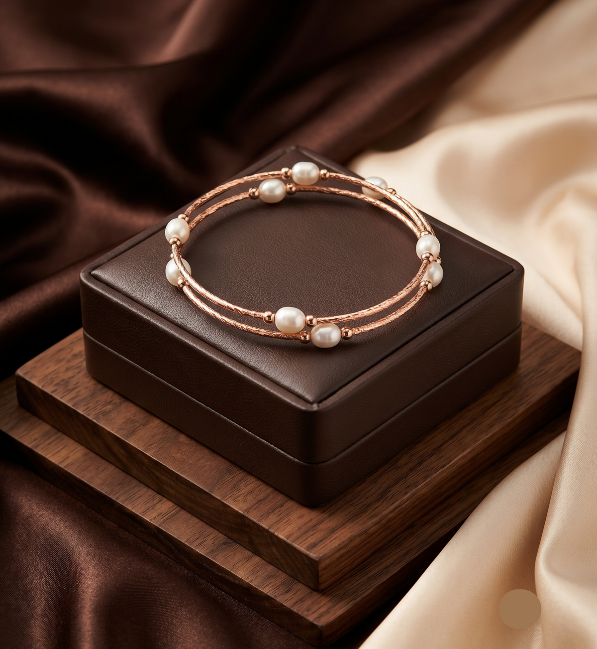 Double Line White Freshwater Pearl Rose Gold Bracelet