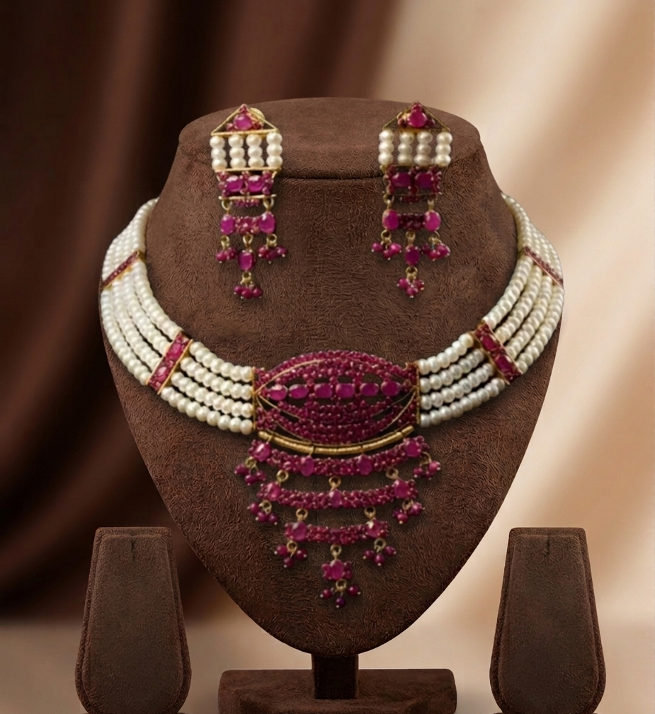 Ruby Accent Freshwater Pearl Choker Set