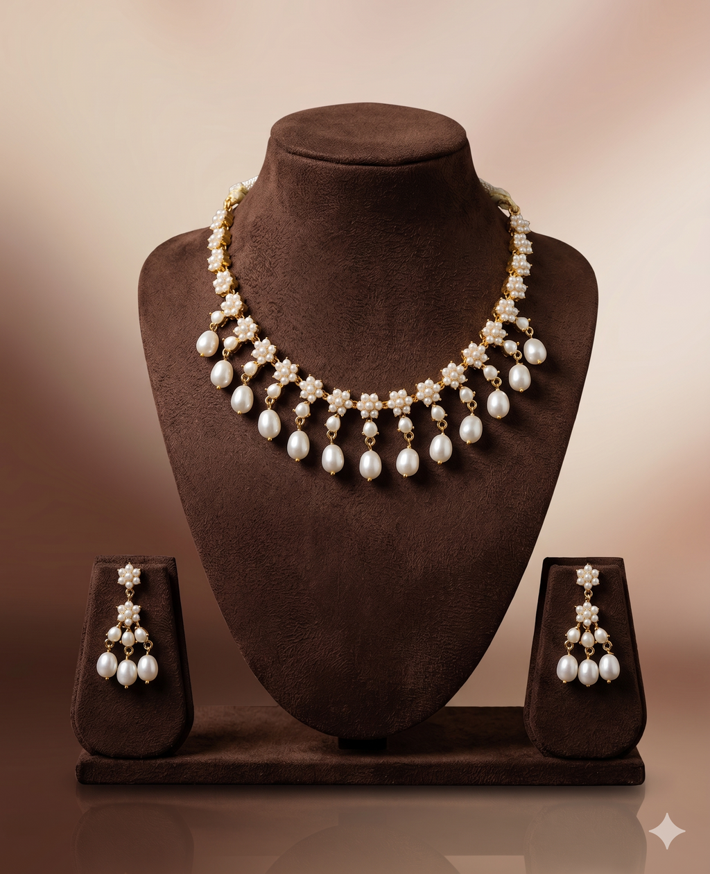Pearl Blossom Elegance Set – Floral Motif Necklace with Matching Earrings