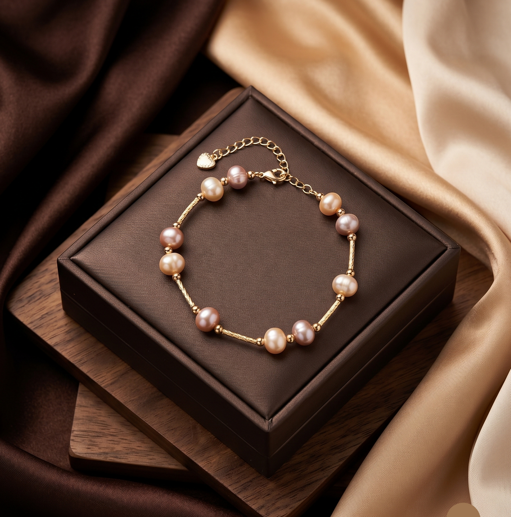 Oval Multicolor Freshwater Pearl Gold-Tone Bracelet