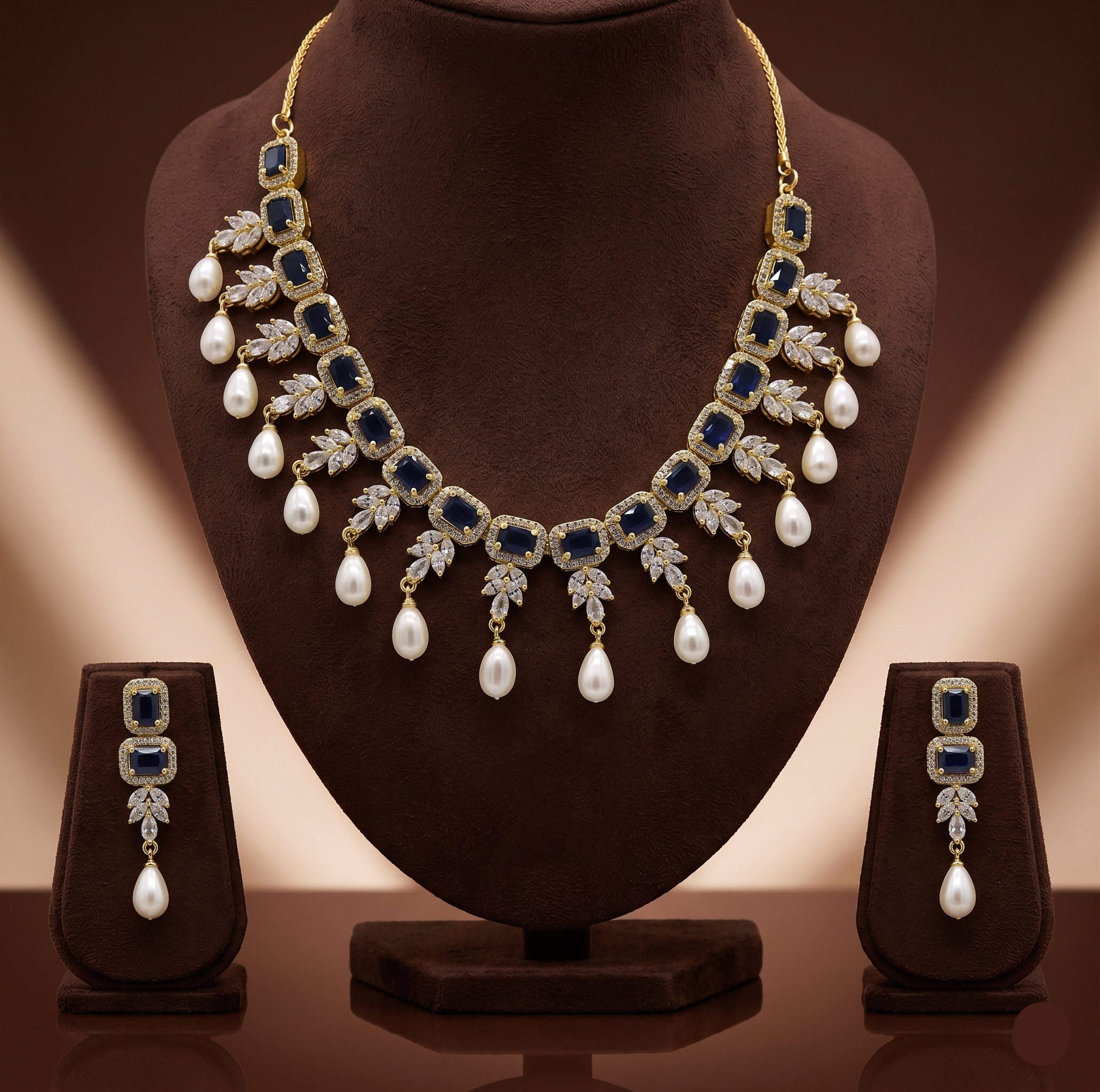 White Blue CZ Necklace Set
