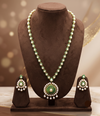 Imperial Emerald Bloom: Freshwater Pearl Bridal Long Necklace Set