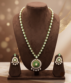 Imperial Emerald Bloom: Freshwater Pearl Bridal Long Necklace Set