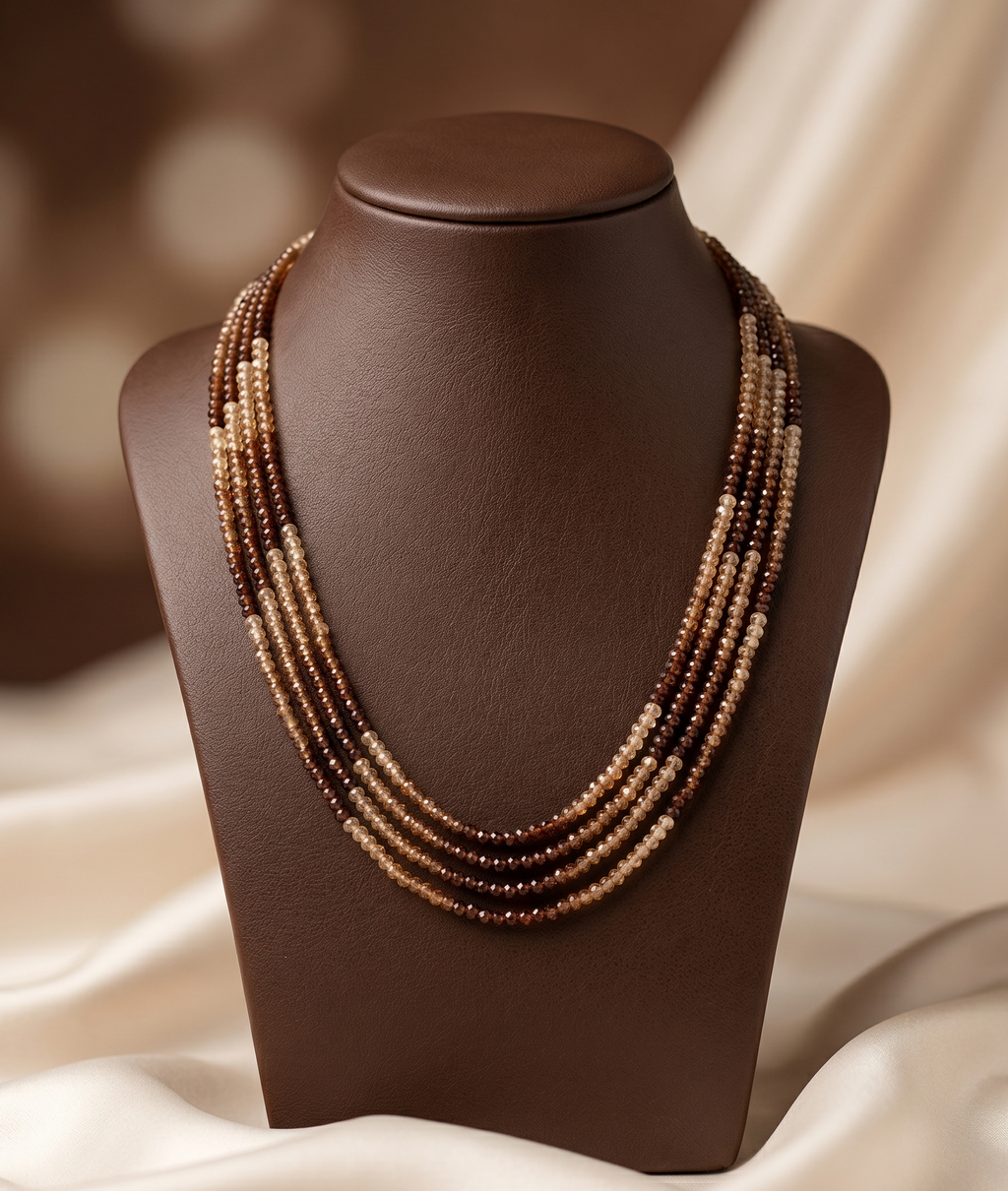Amber Earth � Multi-Strand Brown Beaded Stone Necklace