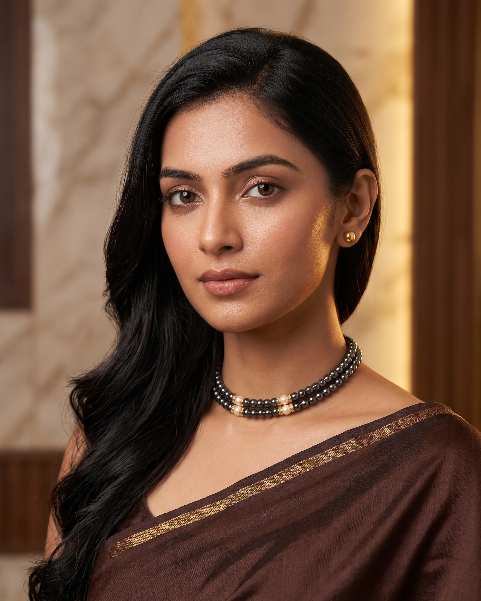 Mocha Glow Freshwater Pearl 2 Line Choker