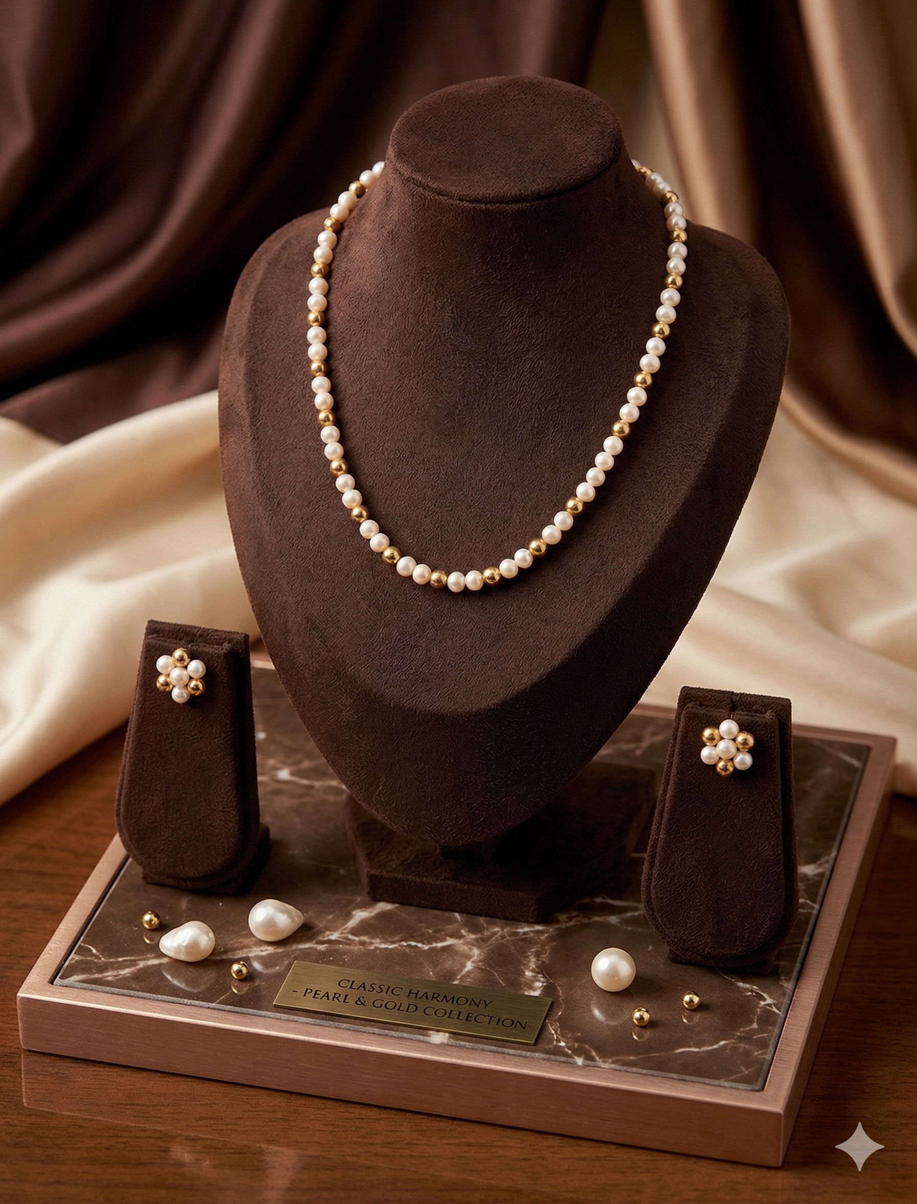 White & Gold Freshwater Pearl Single-Line Mala