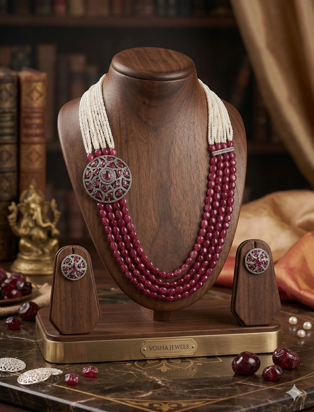 Ruby Royale Silver Fancy Pendent Set