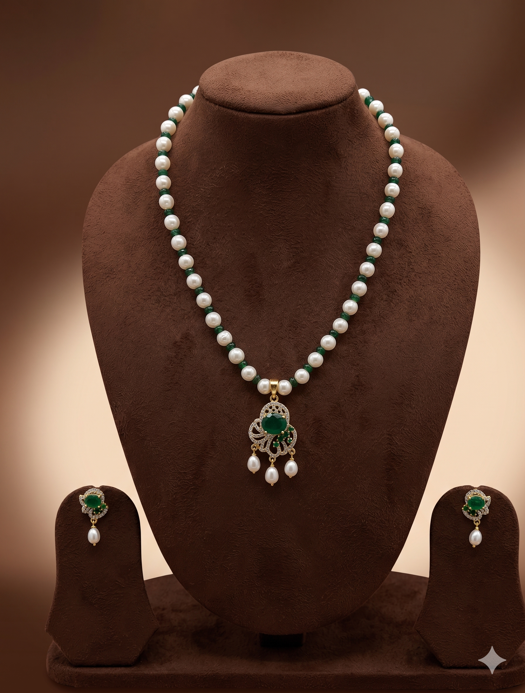 White Freshwater One Line Pearl Pendant Set