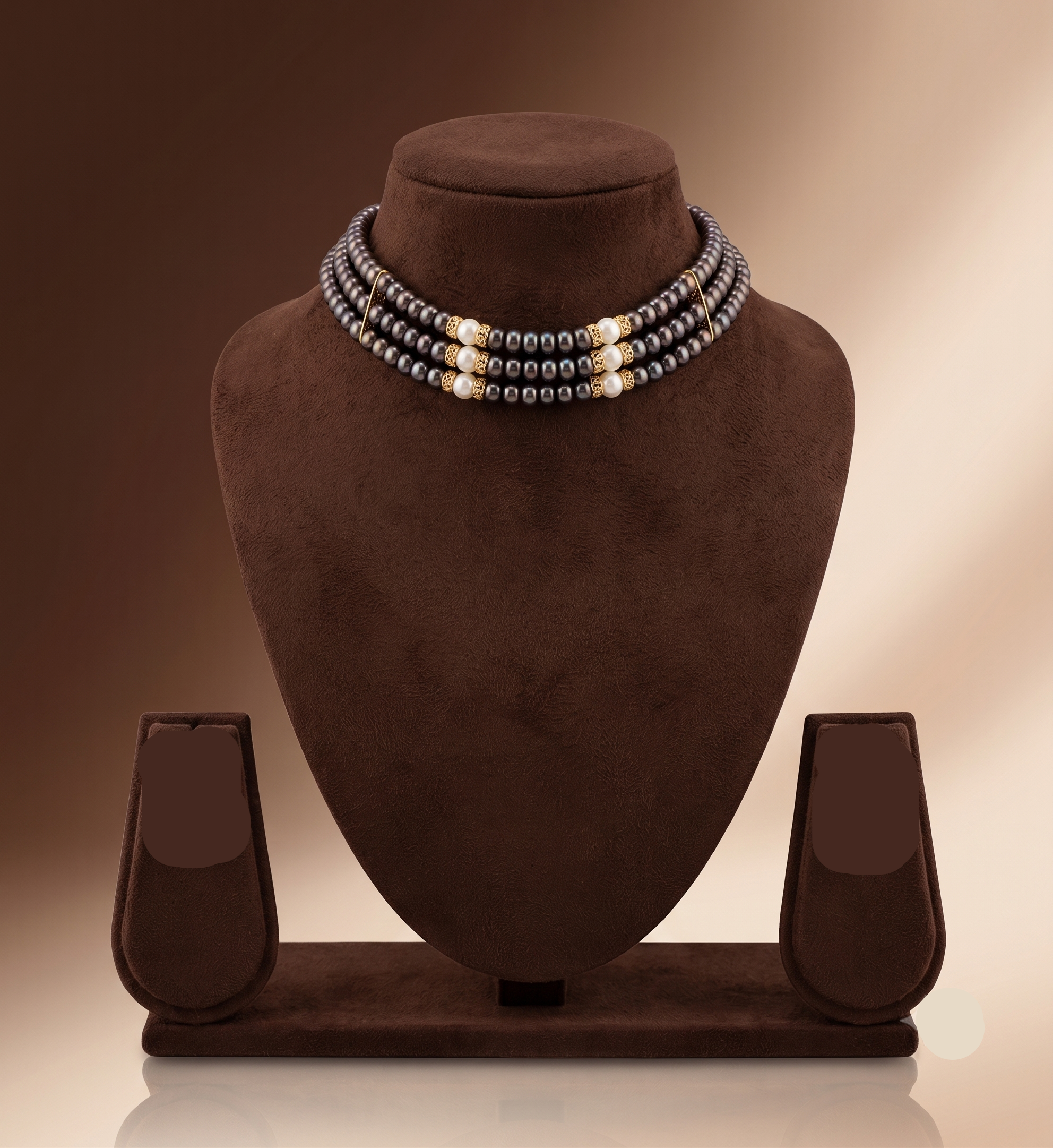 Mocha Grace Freshwater Pearl 3 Line Choker
