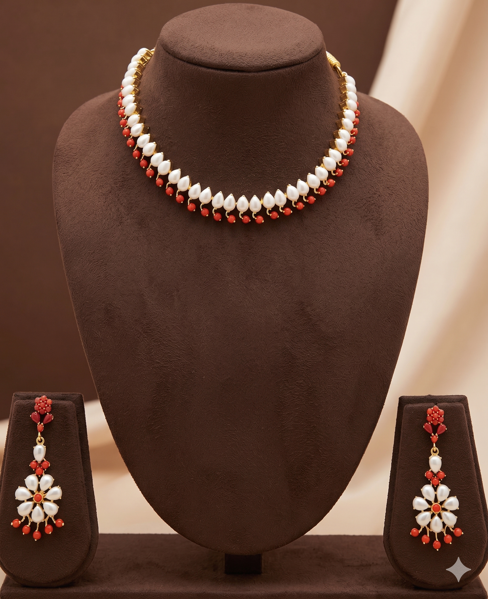 Handcrafted Natural pearl Necklace With corals