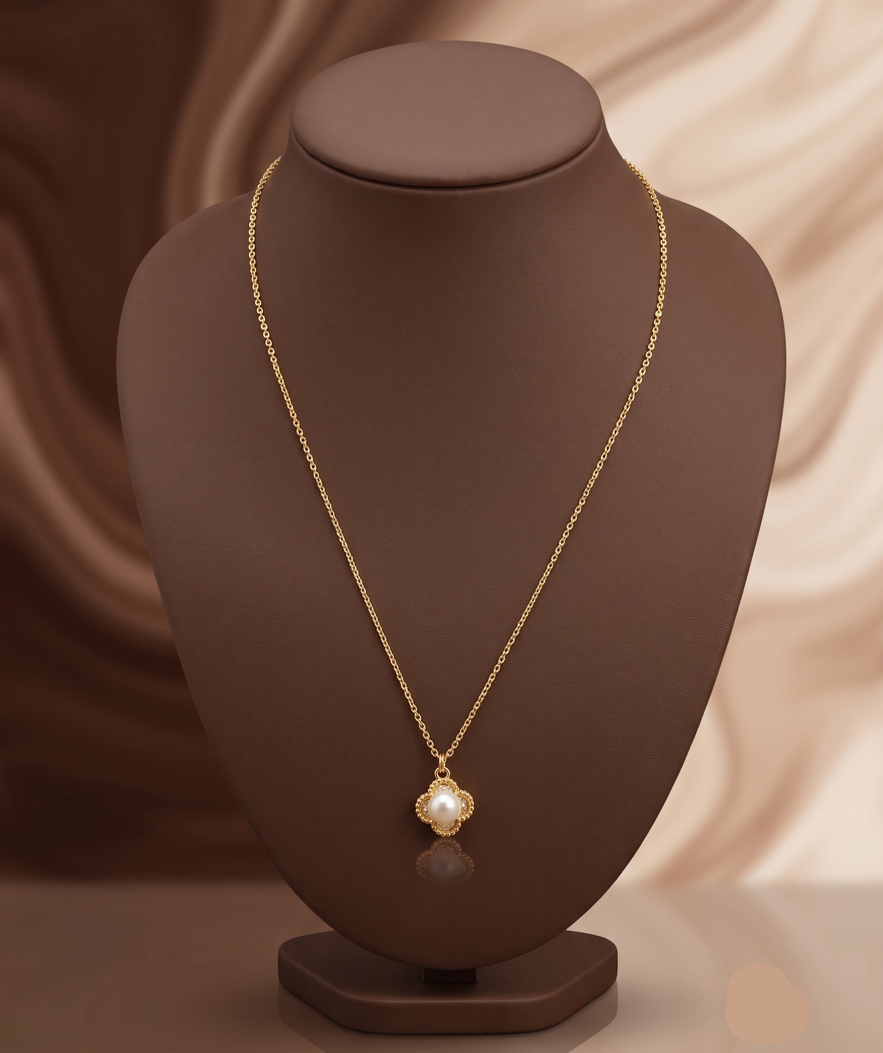 Golden Clover Pearl Pendant Chain