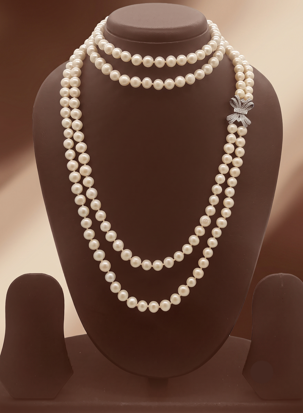 Diamond Bow Grace Freshwater Pearl Necklace Set