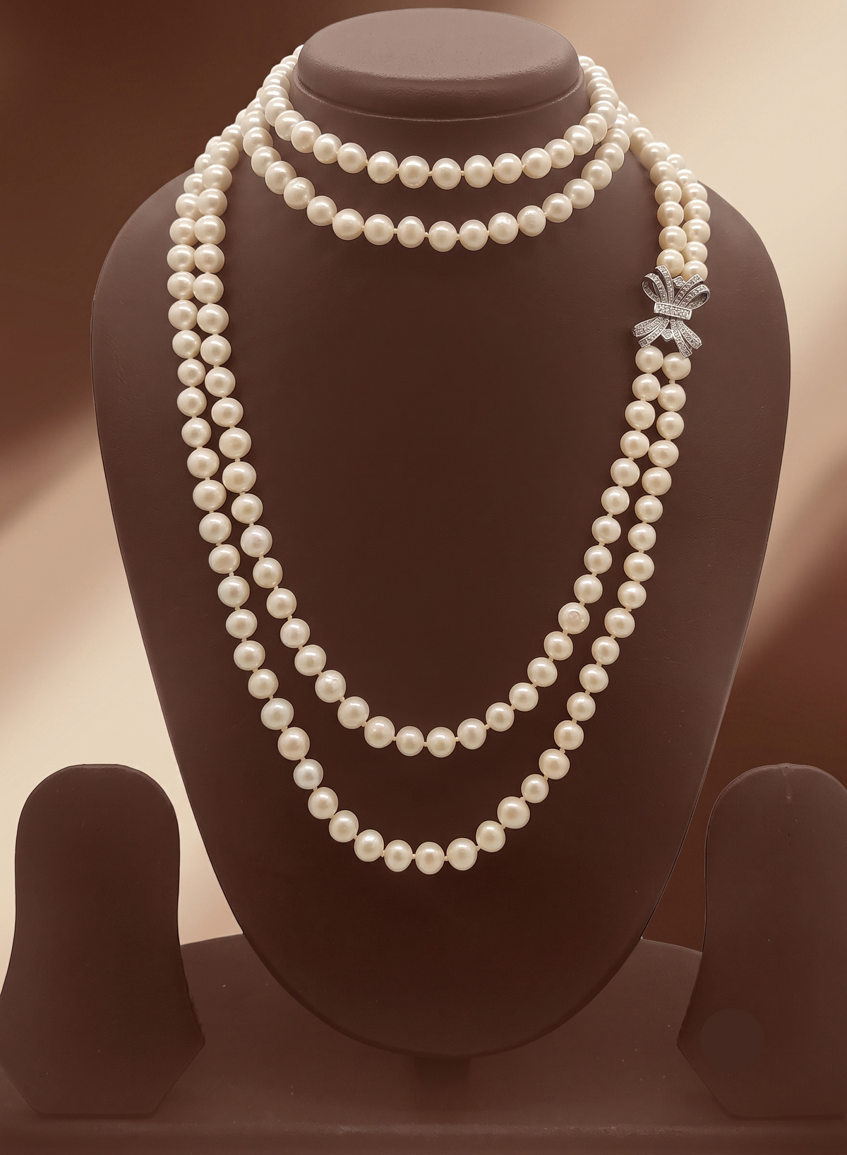 Diamond Bow Grace Freshwater Pearl Necklace Set
