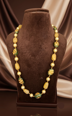 Honey Quartz & Green Kundan-Work Long Mala