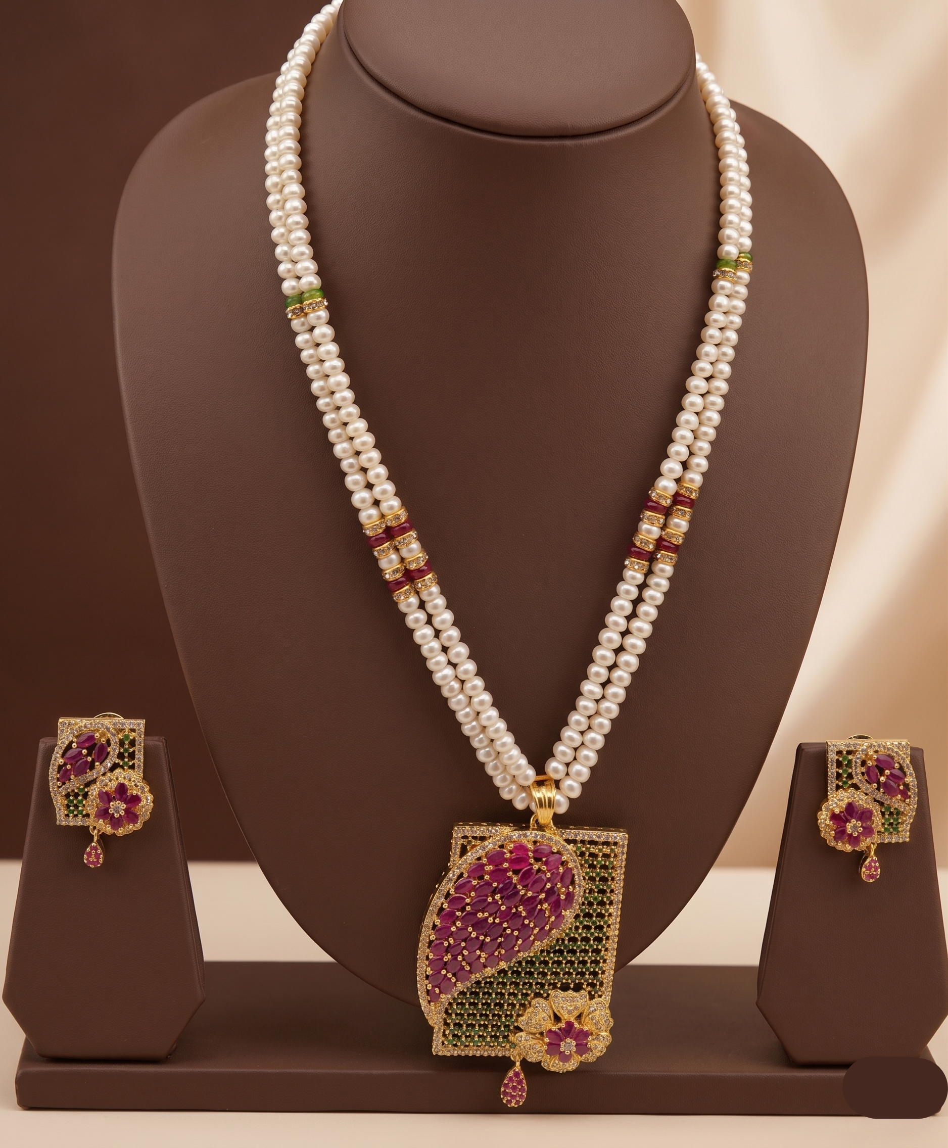 Two Line Freshwater Pearl Pendant Necklace Set