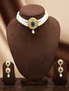 The Royal Sapphire Medallion: 3-Line Oval Pearl & Blue Stone Choker Set
