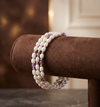Oval White Pearl 3-Layer Coil Wrap Bracelet with Purple Beads and Gold-Tone Accents