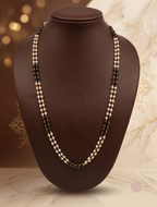 Two-Line Taar Mala  with Black  Beads and white Pearls