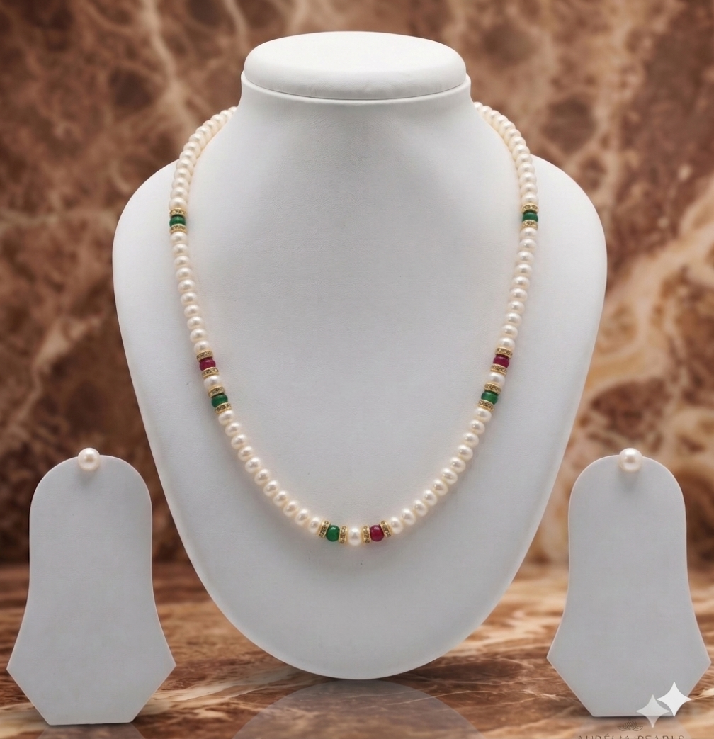 Freshwater Pearl Necklace Set with Bead Accents