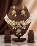 Gold-Toned Choker with Iridescent Medallions & Pearl Strands