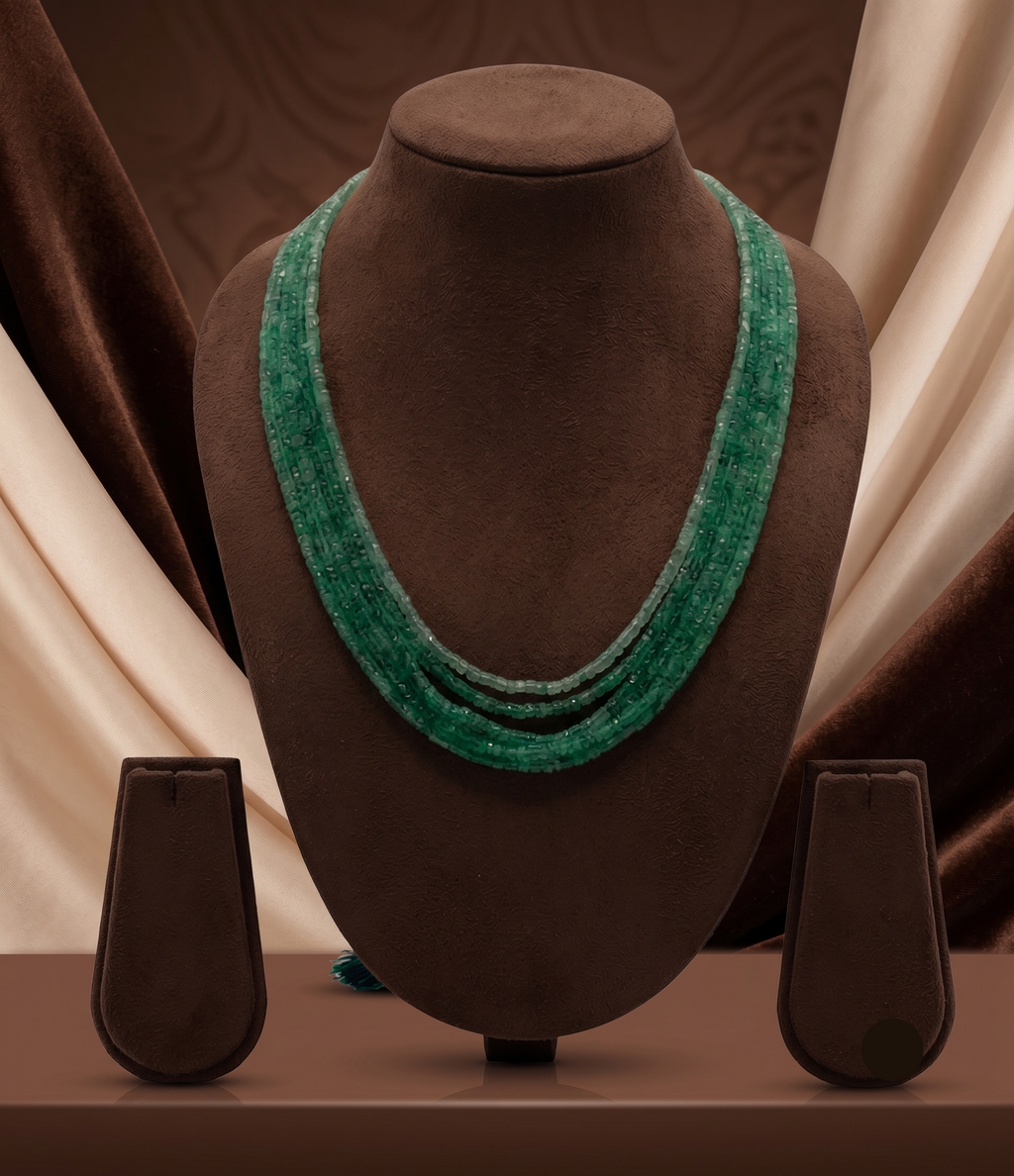 Emerald Drapes � Cascading Multi-Strand Green Bead Necklace