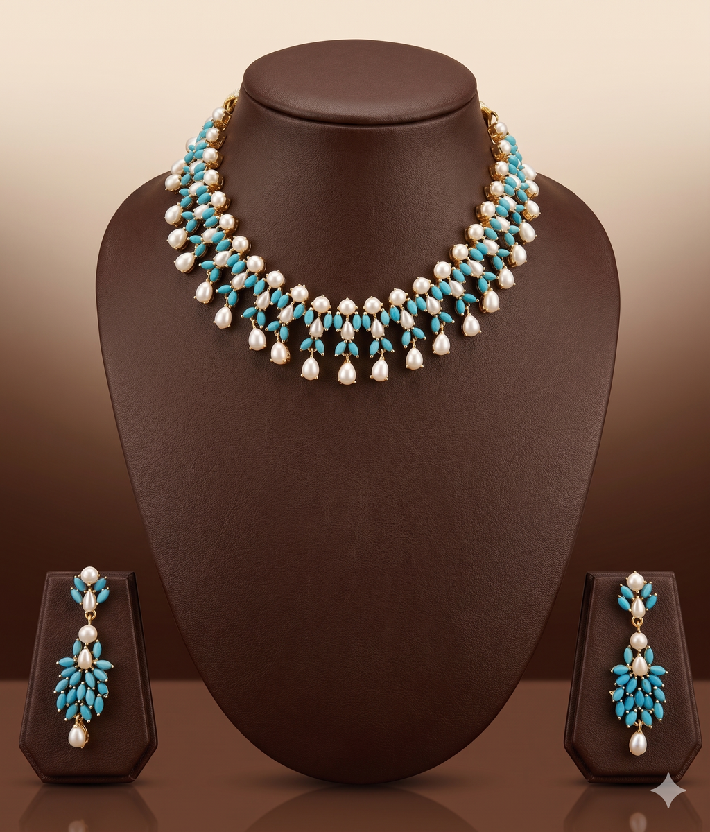 Handcrafted Natural pearl NecklaceTurquoise