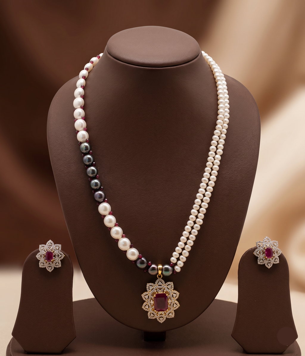 Maroon Majesty Pearl Pendent Set