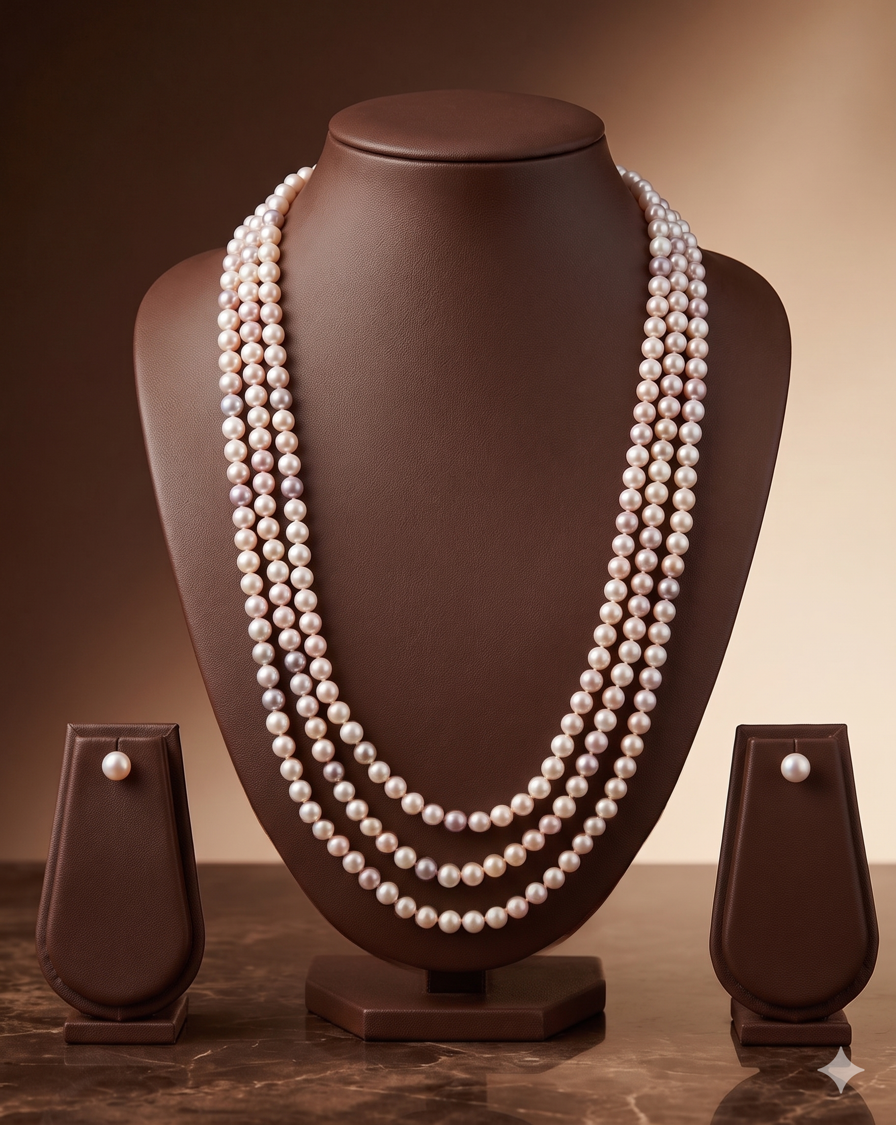 Triple-Strand Light Blush Freshwater Pearl Necklace Set