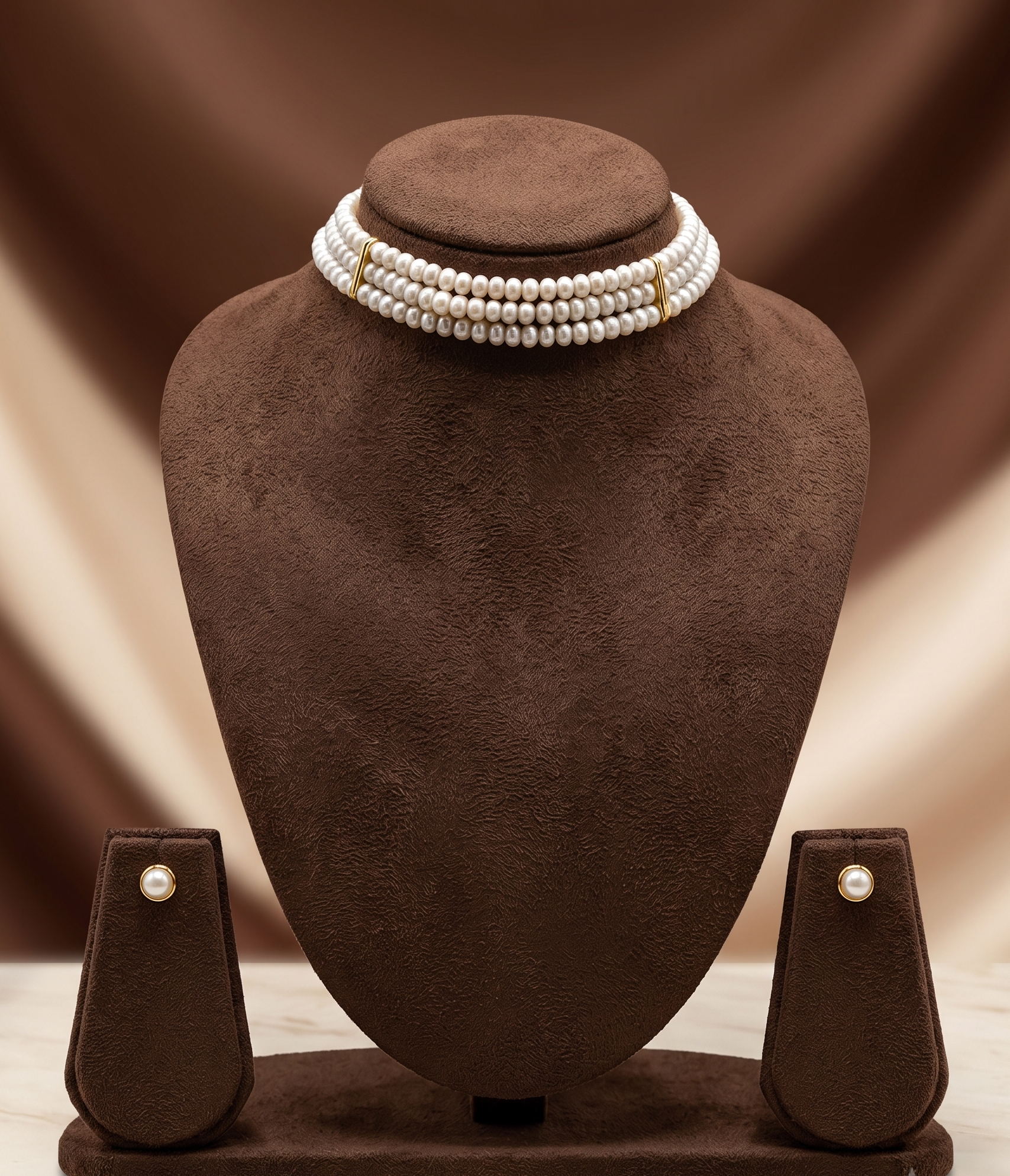 Silver Mist Freshwater Pearl 3 Line Choker