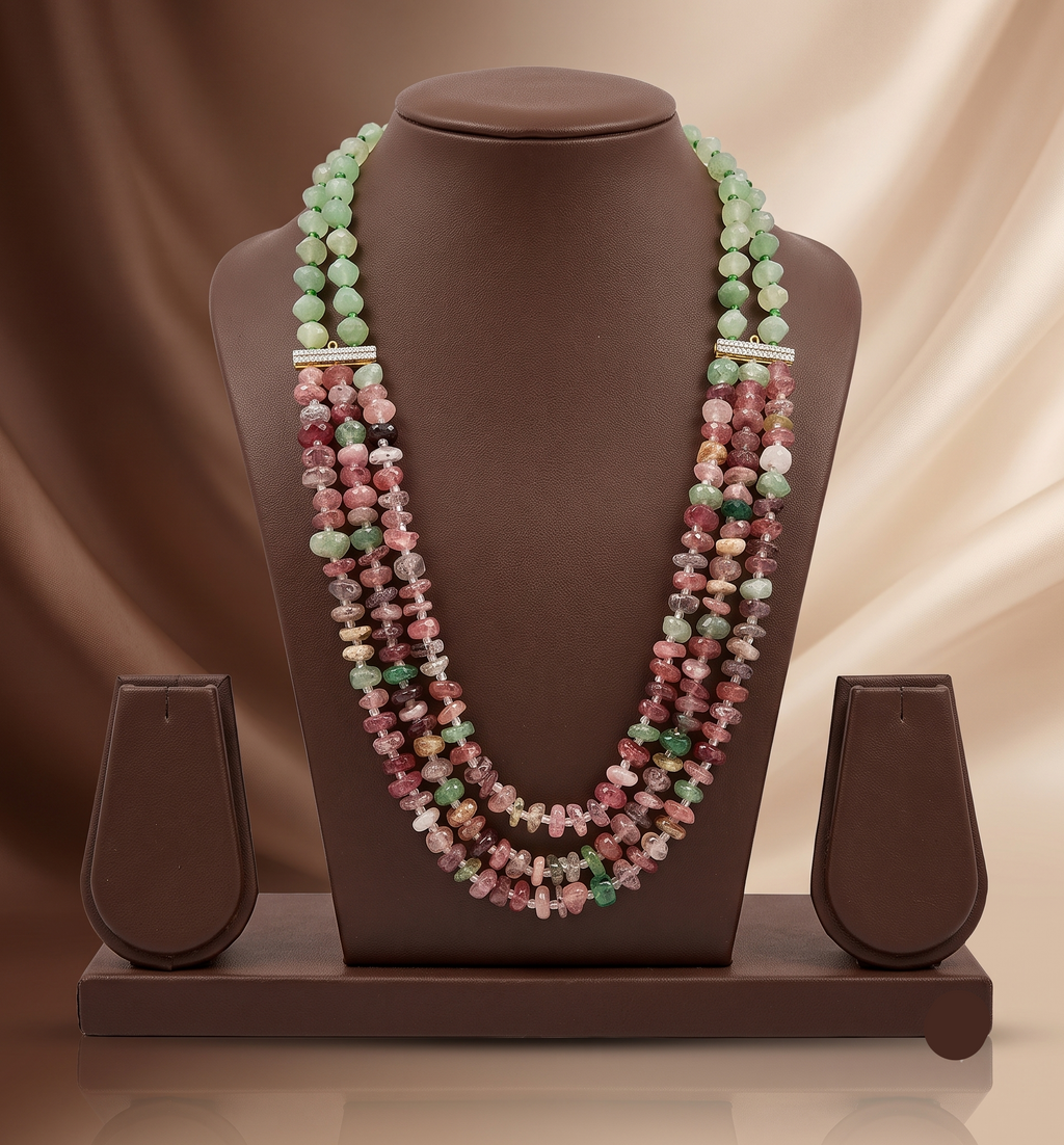 Earthy Gemstone Radiance Beaded Fancy Pendent Set