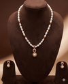 White Freshwater Pearl Pendant Set with Red Stone