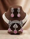 Blush Pink Teardrop Pearl Choker Set with Matching Earrings