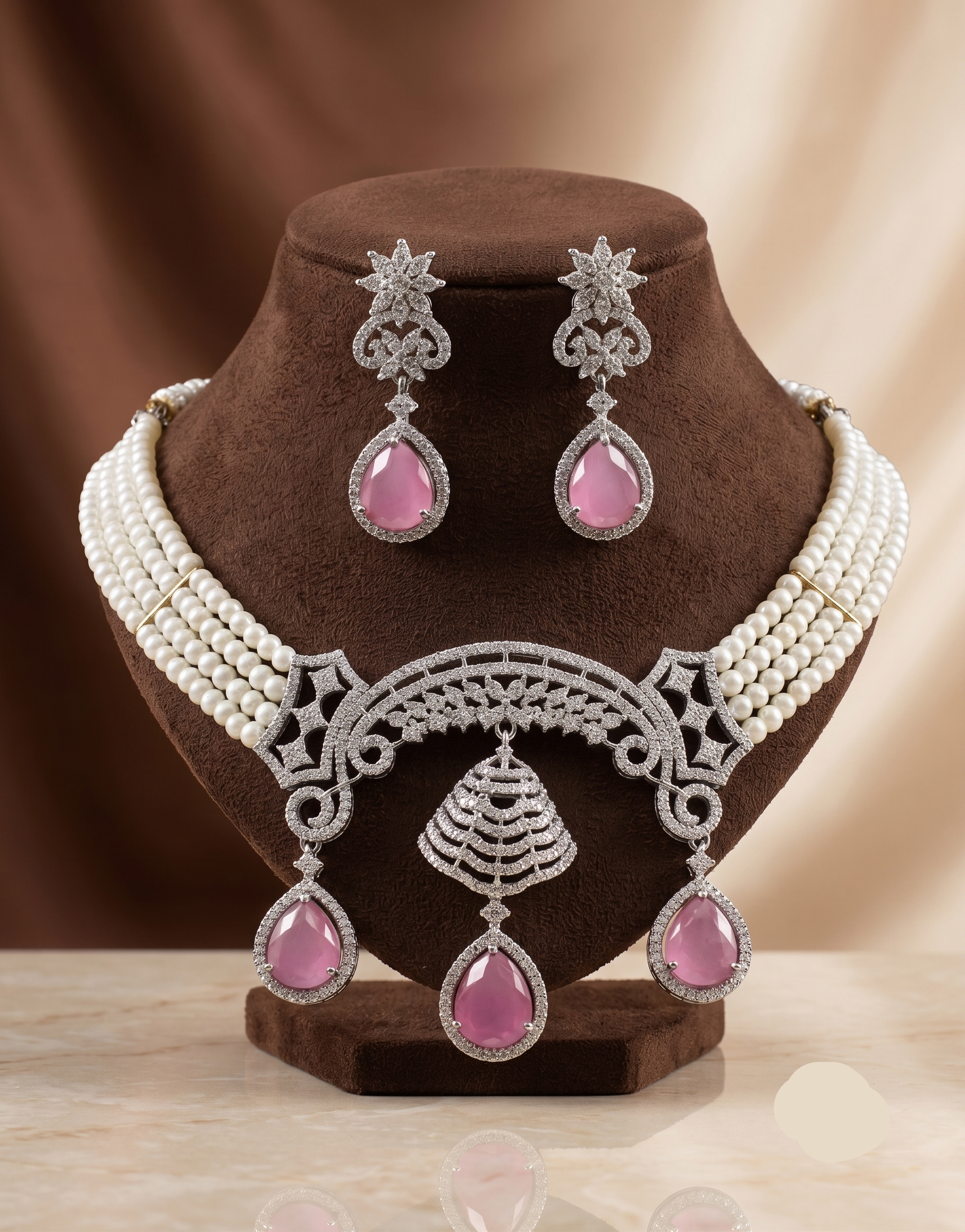 Blush Pink Teardrop Pearl Choker Set with Matching Earrings