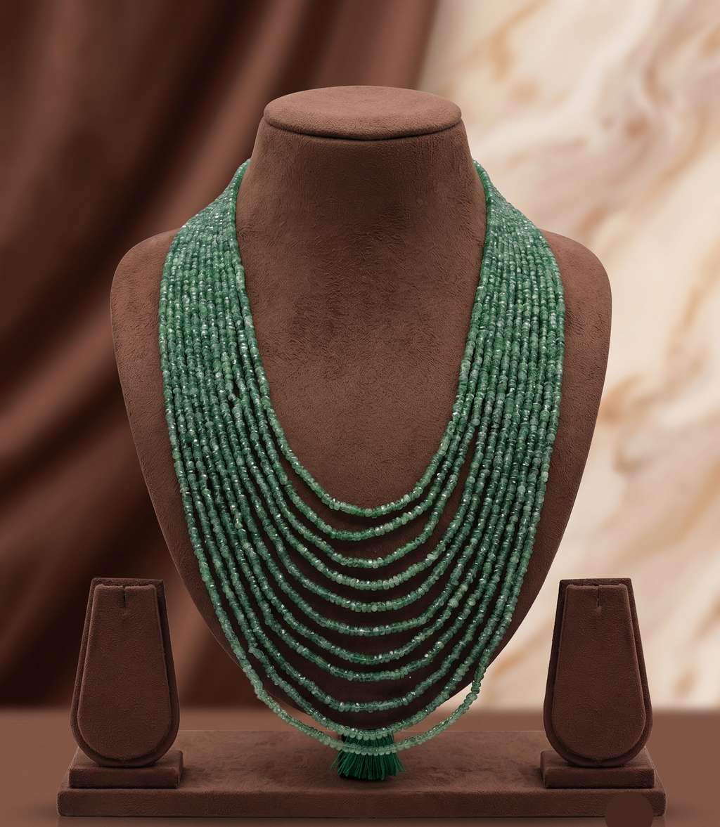 Emerald Royalty  Cascading Multi-Strand Green Beaded Necklace