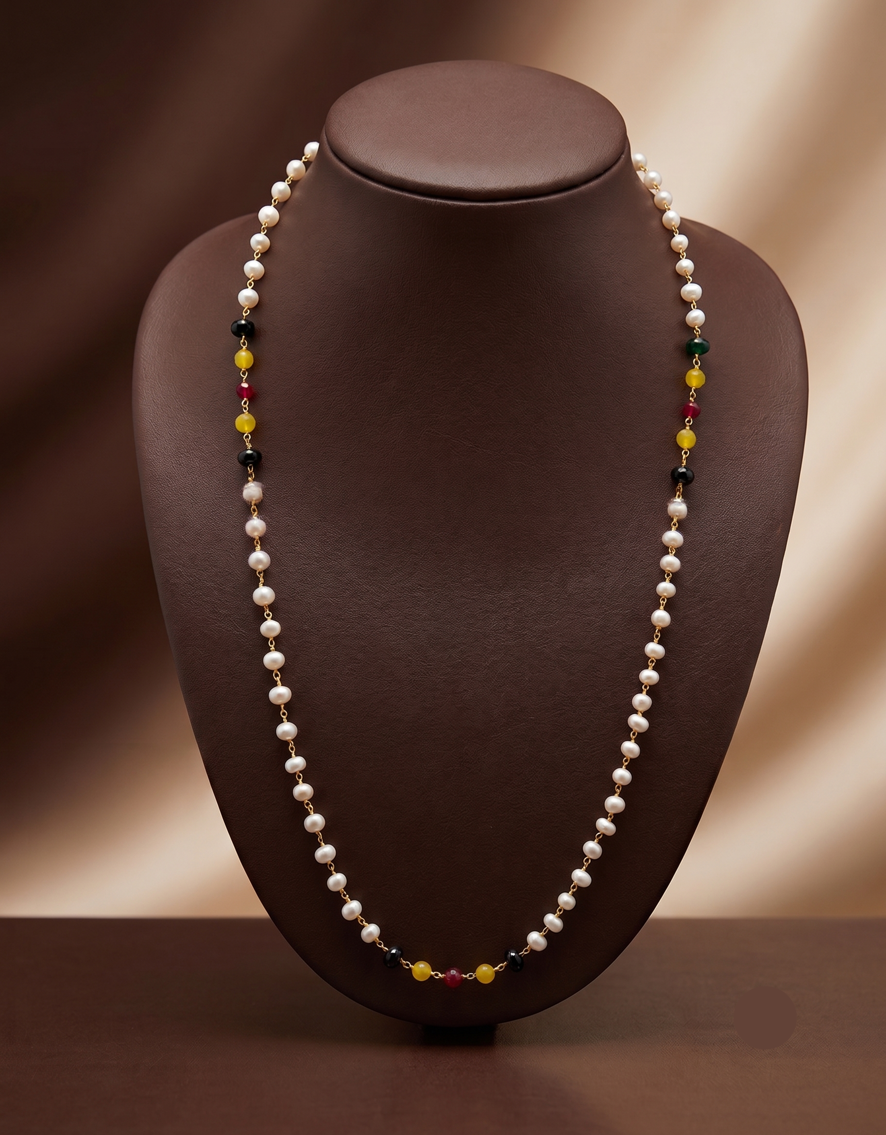 Color Beaded Long Freshwater Pearl Taar Mala
