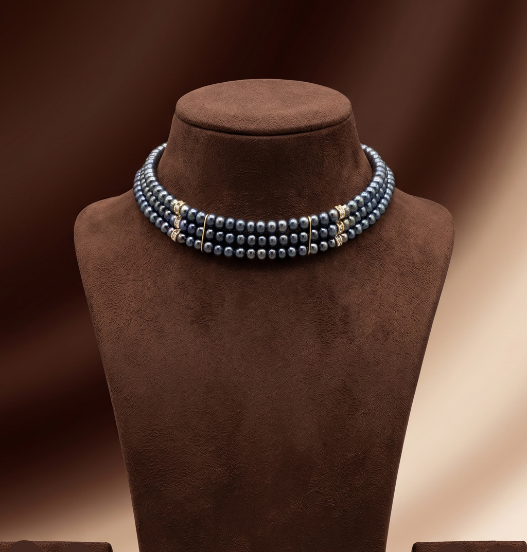 Midnight Glow Freshwater Pearl 3 Line Choker