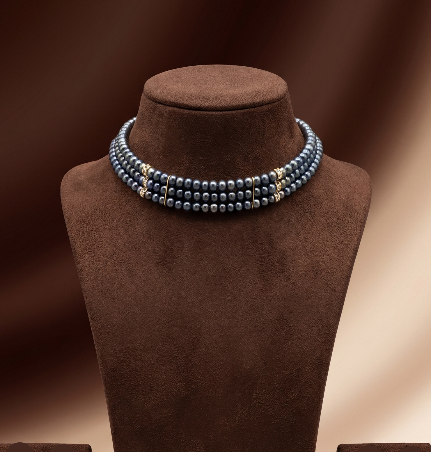 Midnight Glow Freshwater Pearl 3 Line Choker