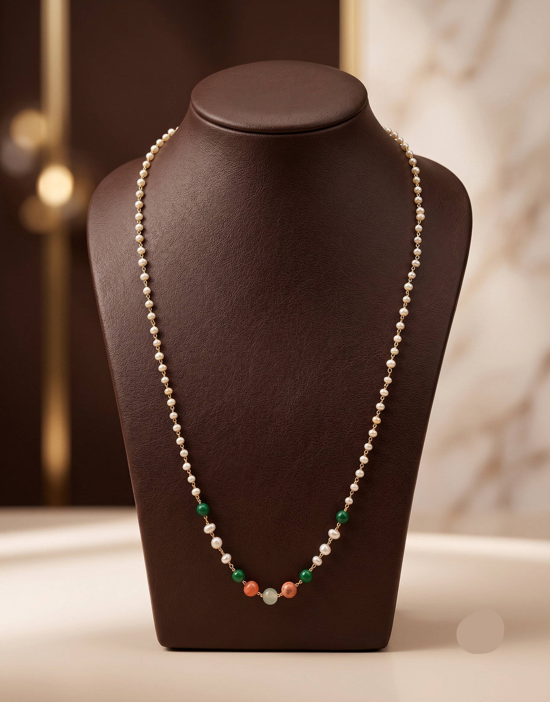 Freshwater Pearl Taar Mala with Color Bead Cluster