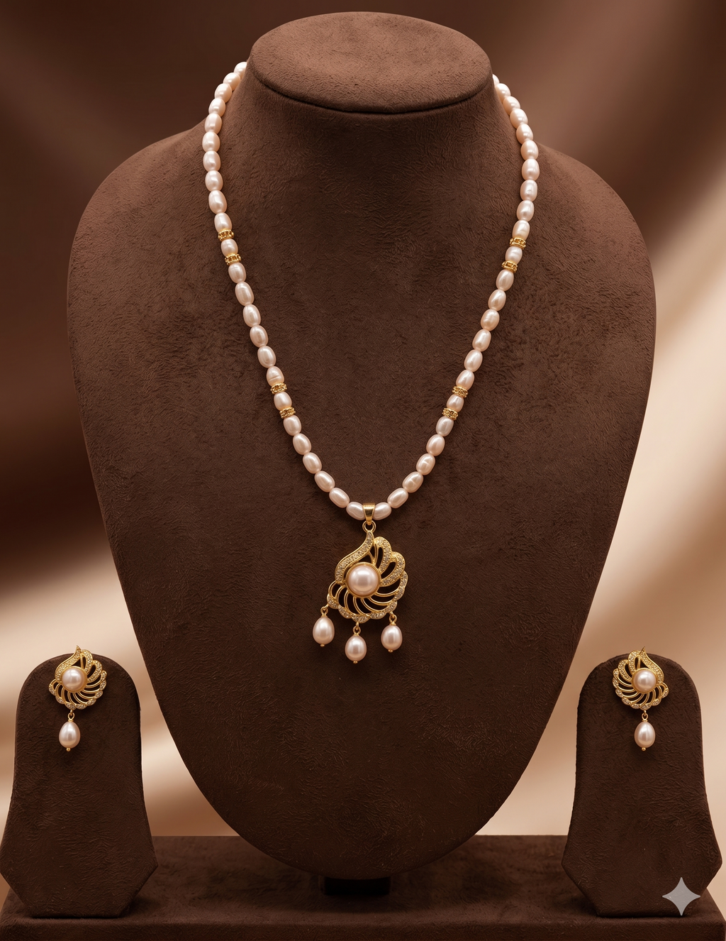 Blush Aura Elegance Freshwater Pearl one Line Pendant Set