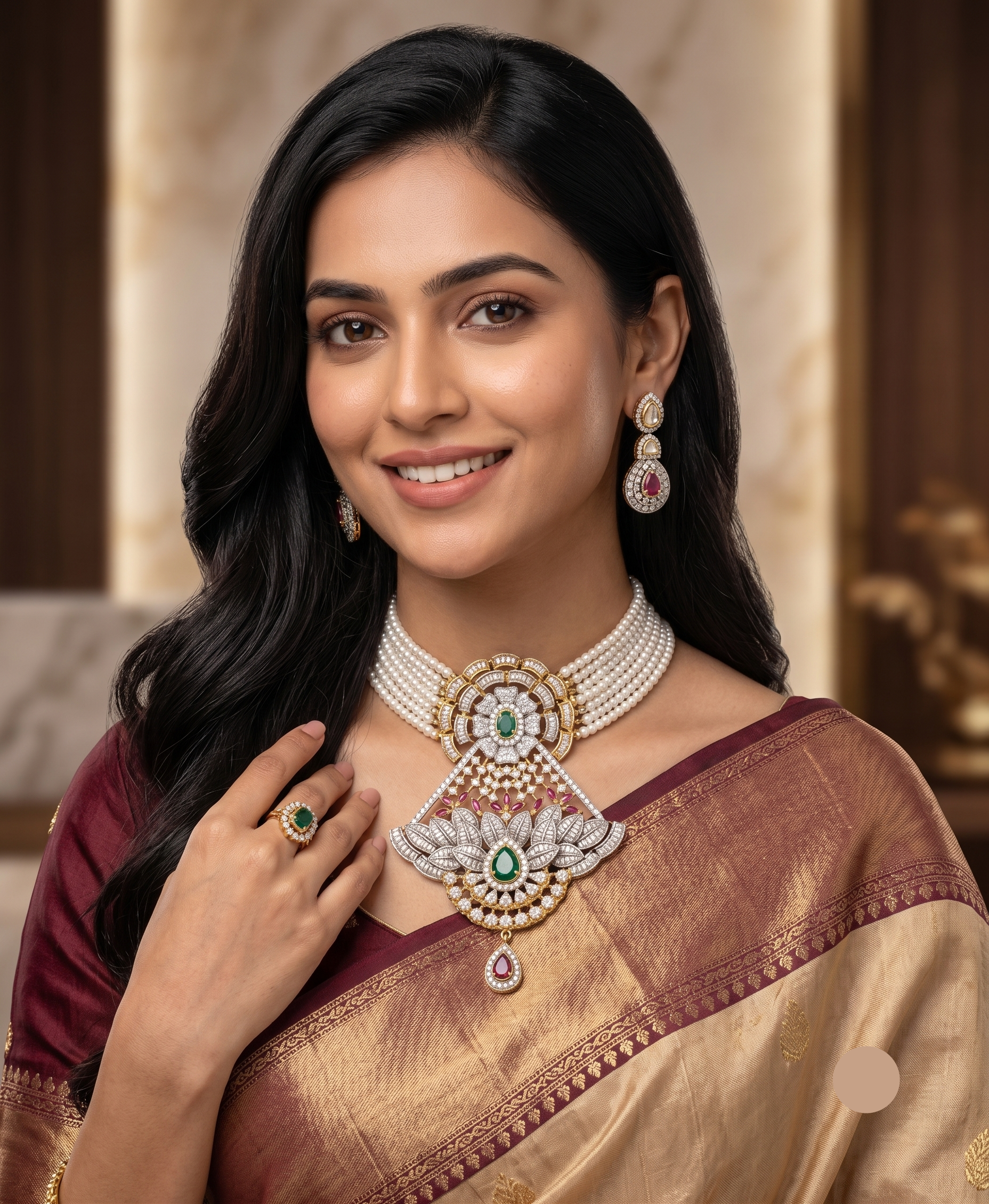 Colorful CZ Multi-Strand Pearl Choker Set