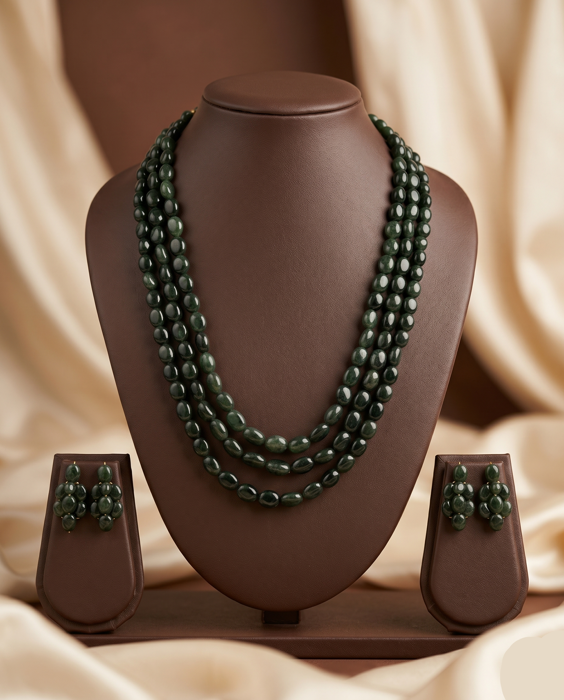 Classic Noir Oval Beaded Stone Necklace