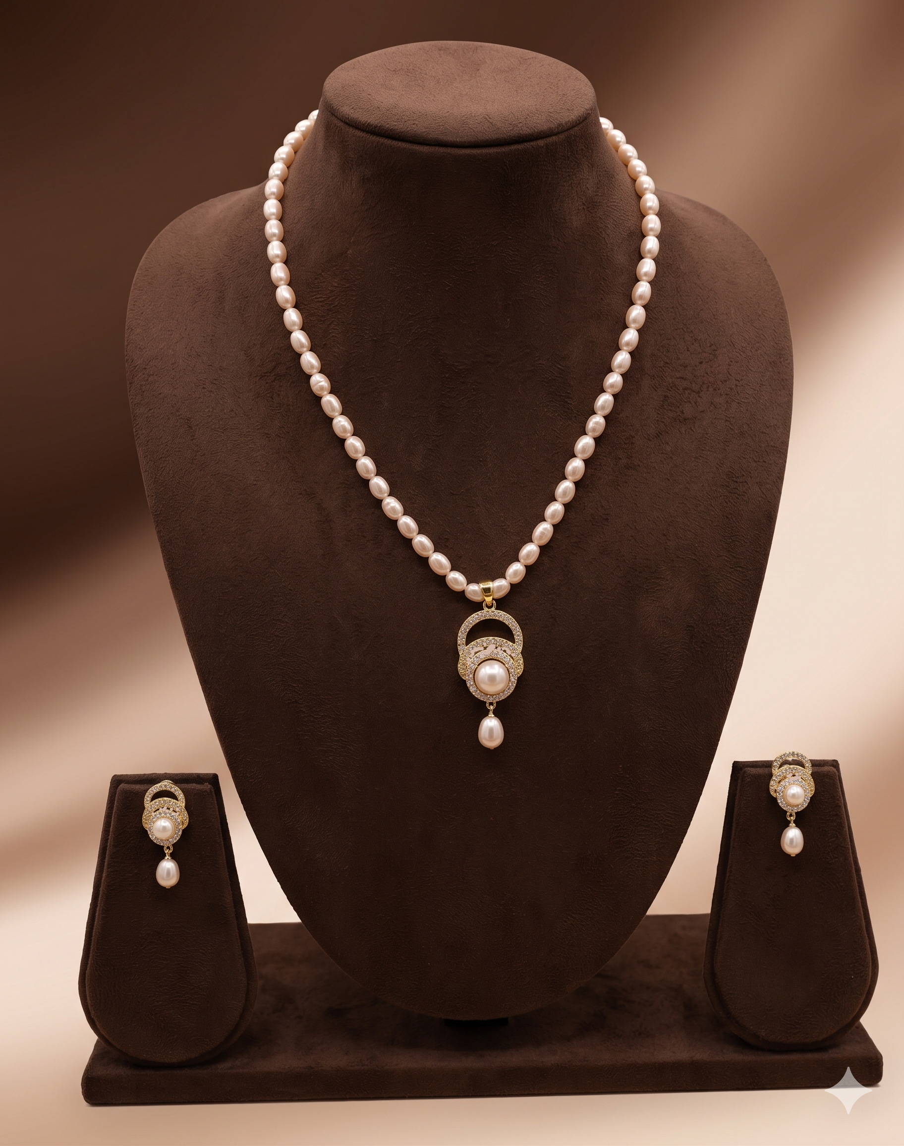 Light Pink Freshwater Pearl One Line Pendant Necklace Set