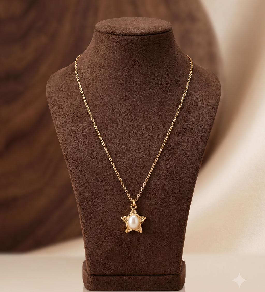 Golden Star Pearl Pendant Chain